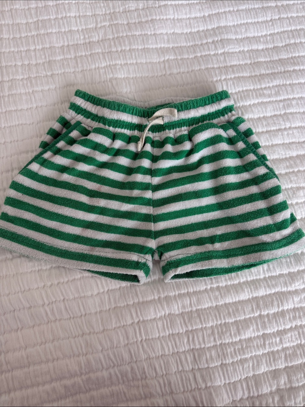 Minnow Green and White Striped Terry Cloth Shorts 3T/4T